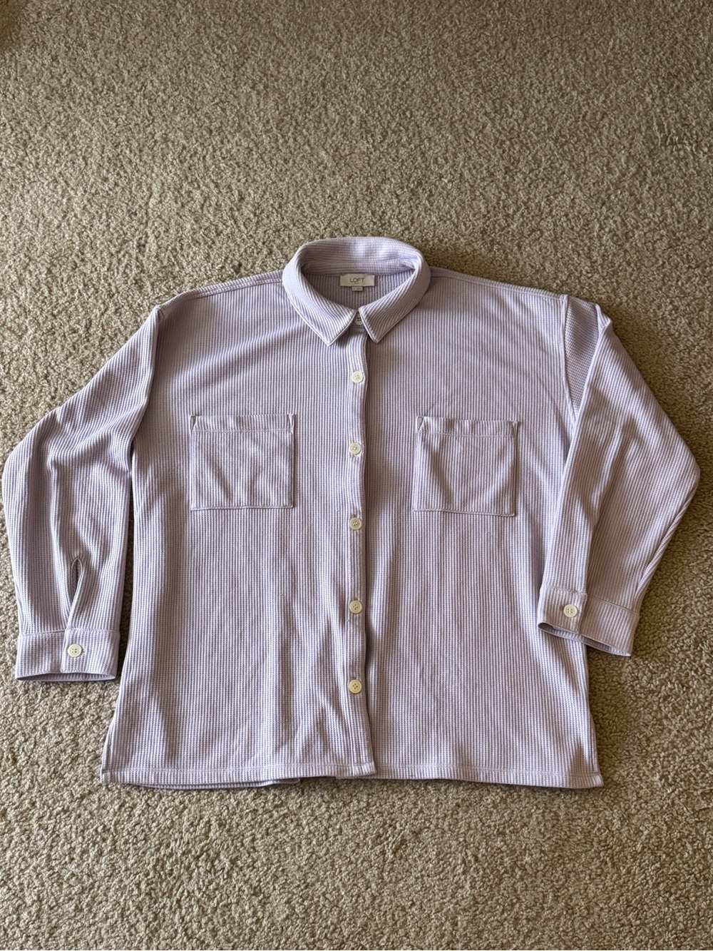LOFT Lavender Oversized Soft Button-Front Shirt
